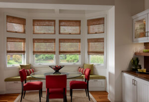 Picture of Roman shades installed in a living room.