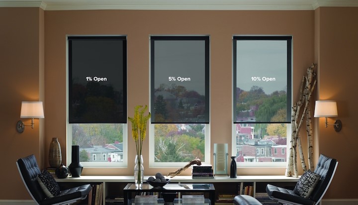black solar shades showing three different openness factors